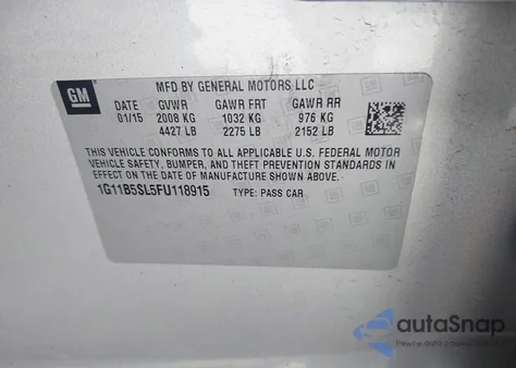 2015 Chevrolet Malibu Ls z USA, uszkodzony, nr VIN 1G11B5SL5FU118915